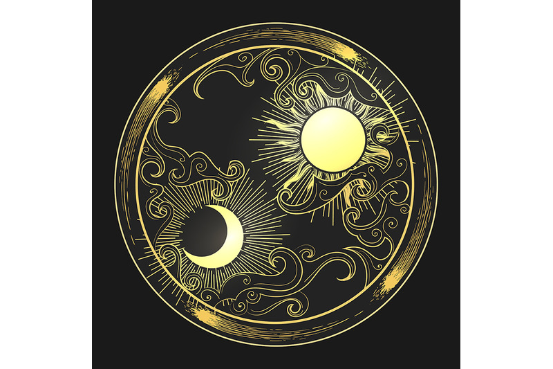 hand-drawn-sun-and-moon-in-engraving-oriental-style