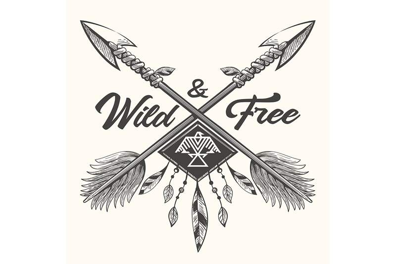 hand-drawn-emblem-with-crossed-arrows-and-lettering-wild-and-free