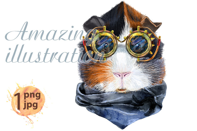 watercolor-portrait-of-abyssinian-guinea-pig-with-steampunk-glasses