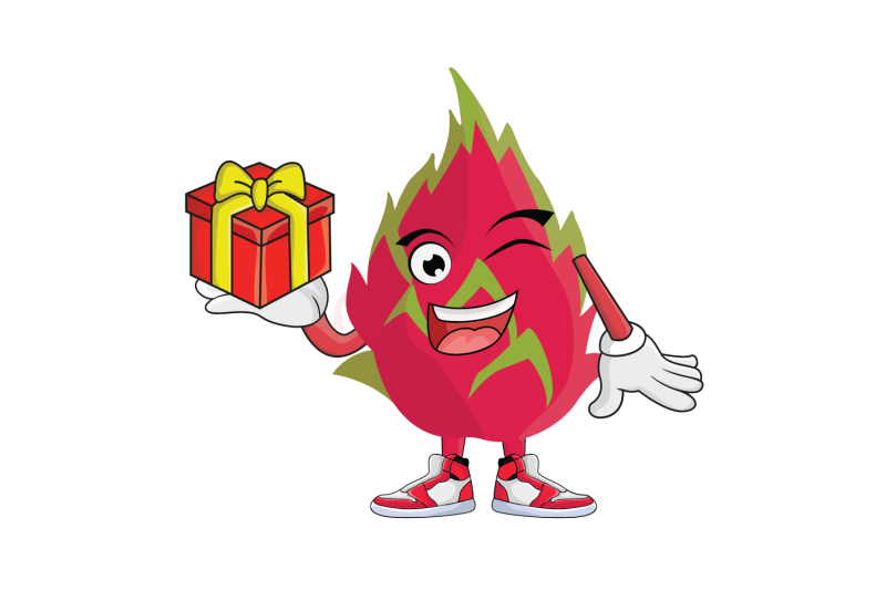 dragon-fruit-with-gift-cartoon-character