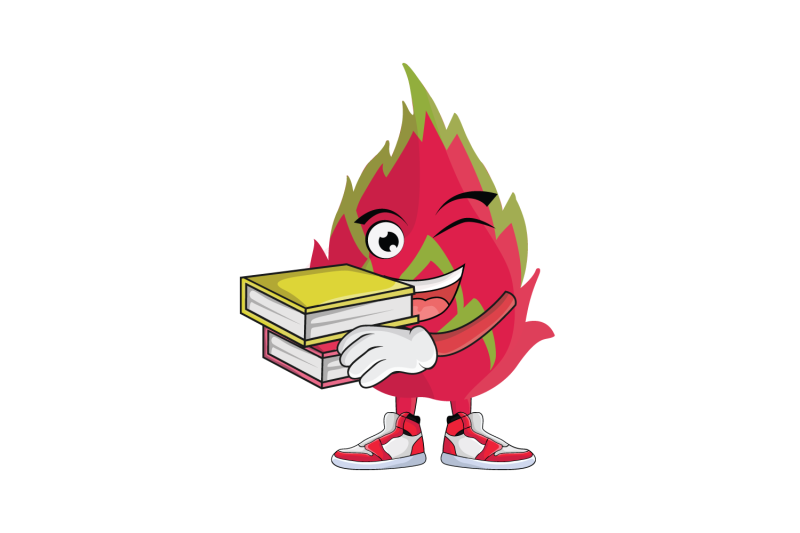 dragon-fruit-with-books-cartoon-character-design