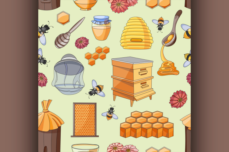 honey-pattern-design-with-apiary-sketch-elements
