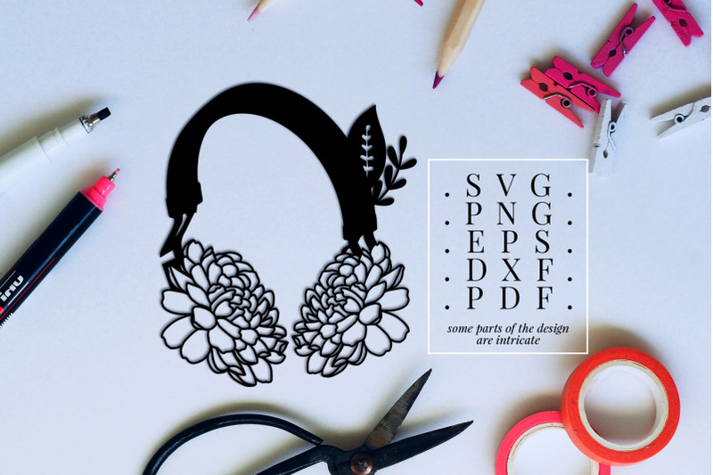 headphone-5-papercut-template-spring-floral-vinyl-svg-pdf