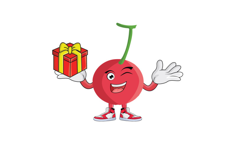 cherry-with-gift-cartoon-character-design