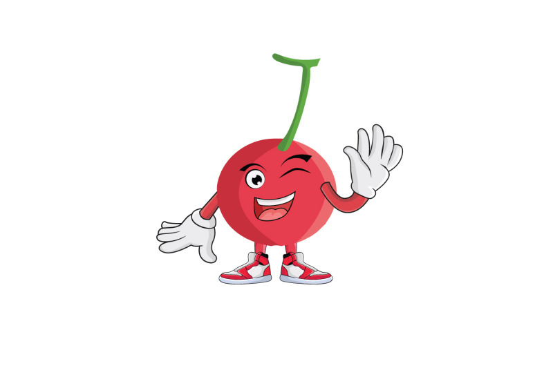 cherry-fruit-wink-while-greeting-wave-cartoon-character-design