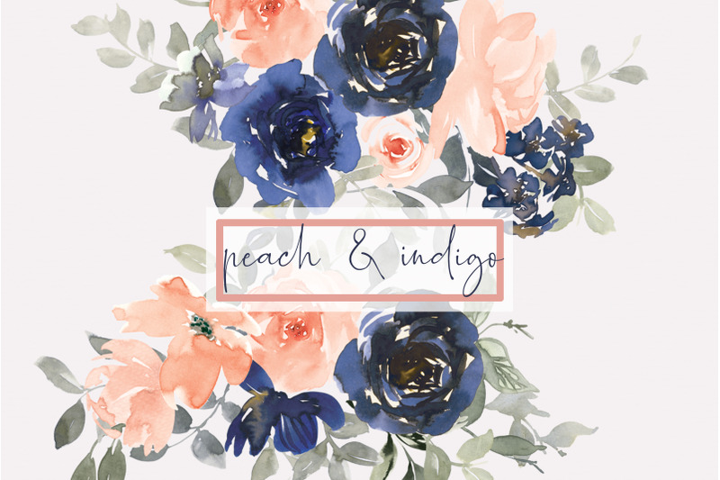 indigo-and-peach-watercolor-floral-clipart-collection