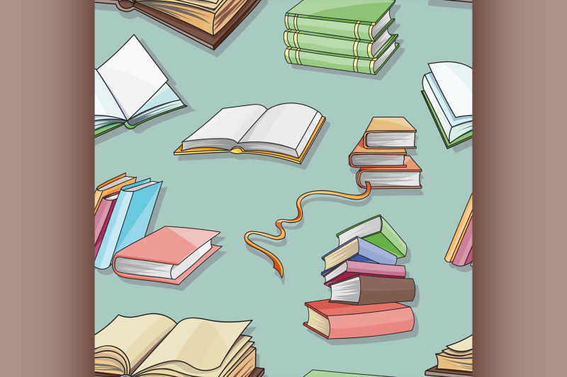 books-pattern-isolated-on-blue-background