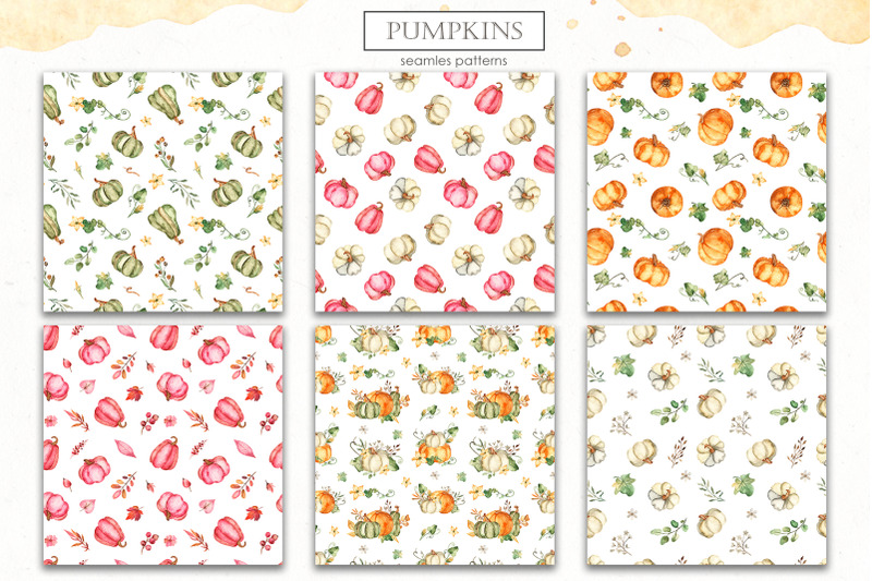 watercolor-pumpkins-clipart-premade-cards-seamless-patterns-frames