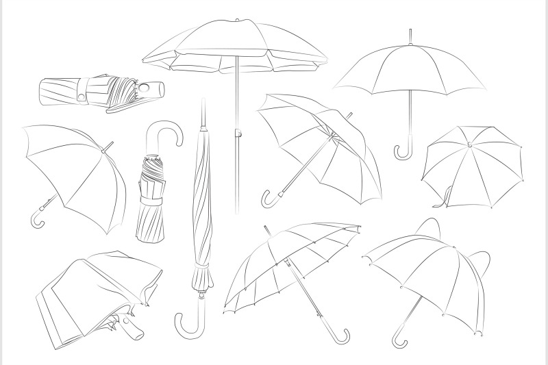 hand-drawn-umbrellas-set