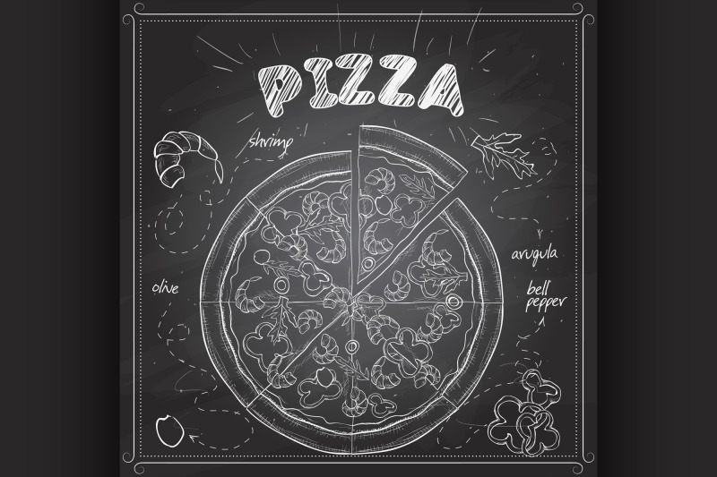 pizza-with-shrimp-scetch-on-a-black-board