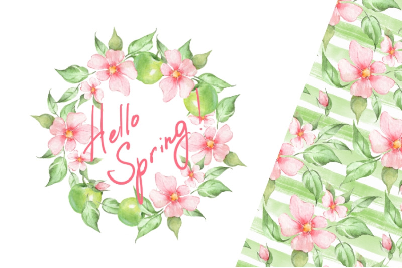 spring-wreath-and-seamless-patterns