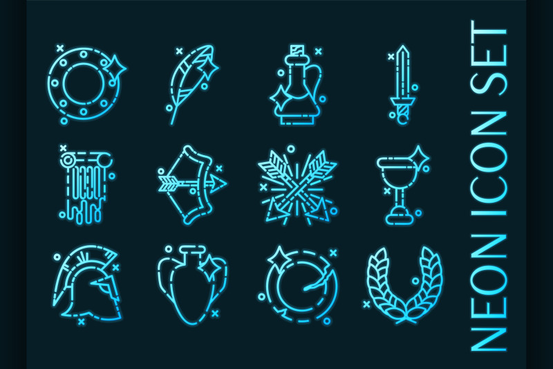 set-of-ancient-rome-glowing-neon-icons