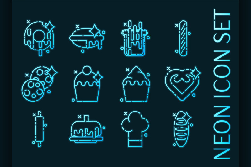 set-of-bakery-blue-glowing-neon-icons