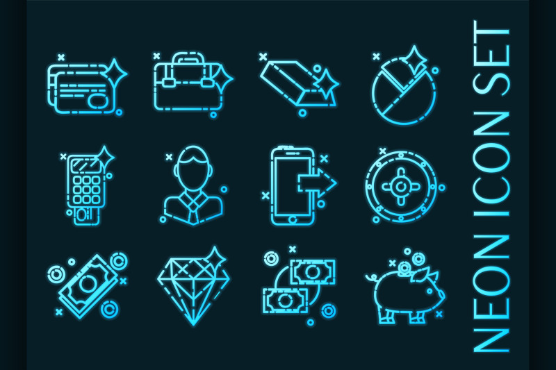 set-of-bank-blue-glowing-neon-icons