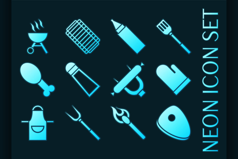 ser-of-barbecue-blue-glowing-neon-icons