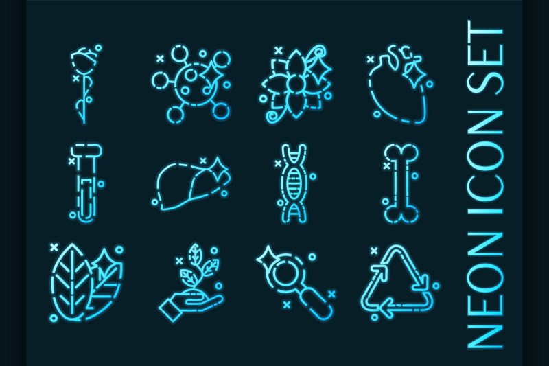 set-f-biology-blue-glowing-neon-icons