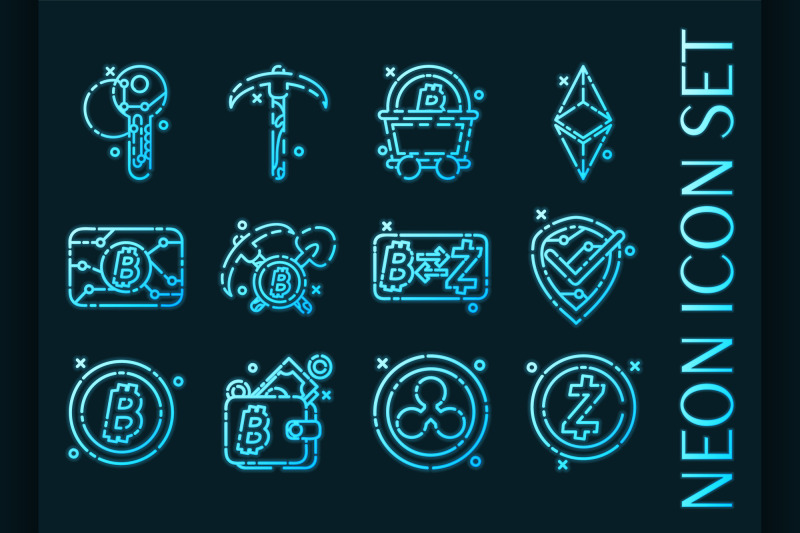 set-of-blockchain-blue-glowing-neon-icons