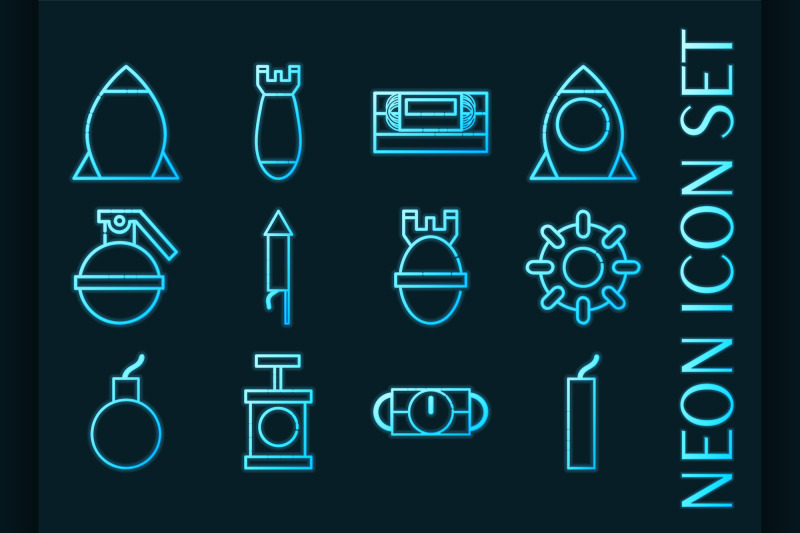 set-of-bomb-blue-glowing-neon-icons