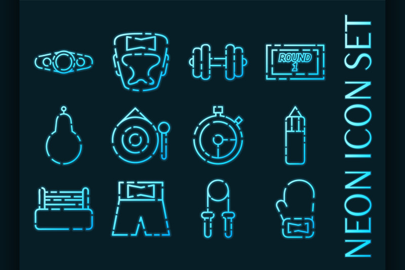 set-of-boxing-blue-glowing-neon-icons