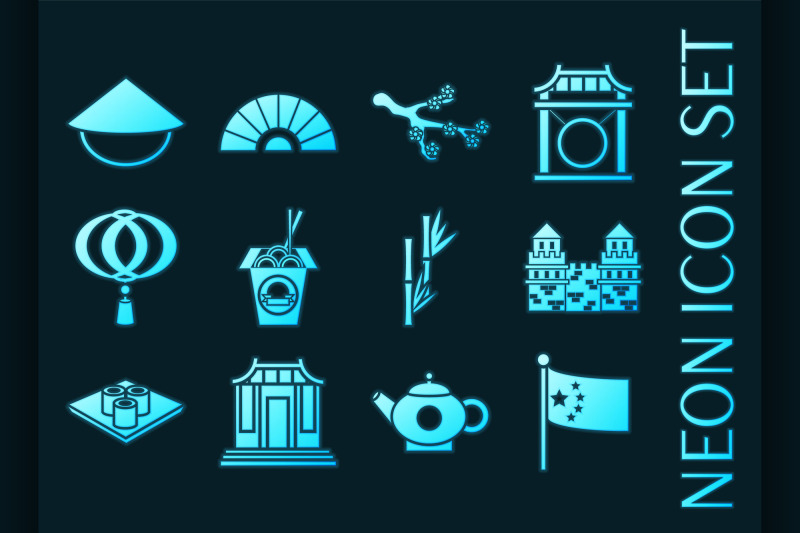 set-of-china-blue-glowing-neon-icons