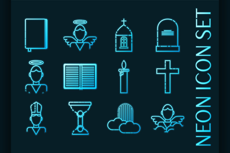 set-of-christianity-blue-glowing-neon-icons