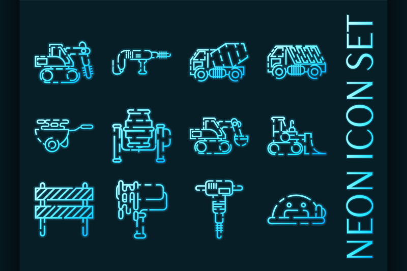 set-of-construction-machinery-glowing-neon-icons