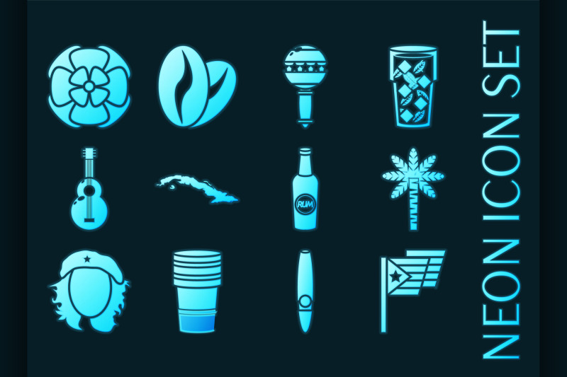 set-of-cuba-blue-glowing-neon-icons