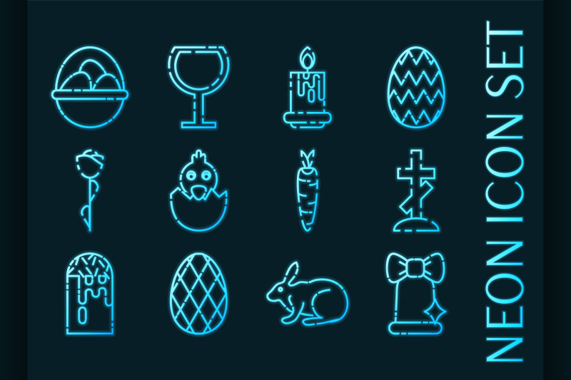 set-of-easter-blue-glowing-neon-icons