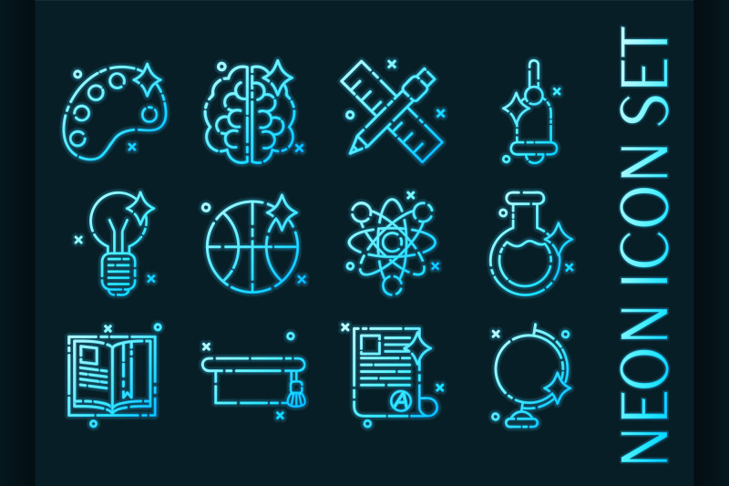 set-of-education-blue-glowing-neon-icons