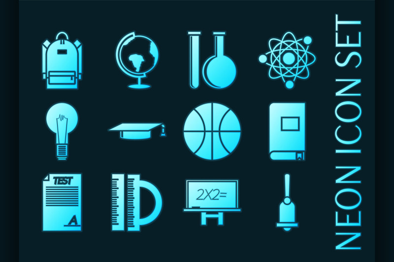 set-of-education-blue-glowing-neon-icons