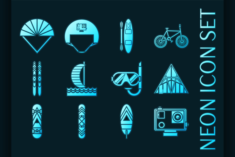 set-of-extreme-sports-blue-glowing-neon-icons