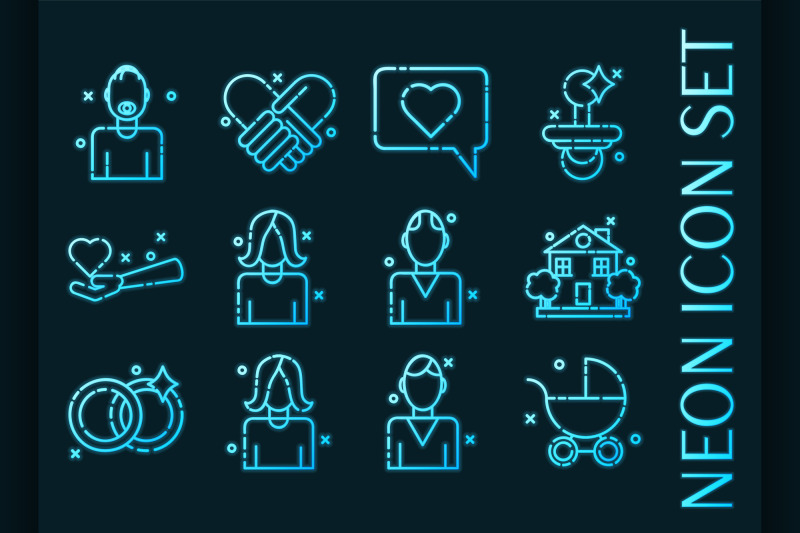 set-of-family-blue-glowing-neon-icons