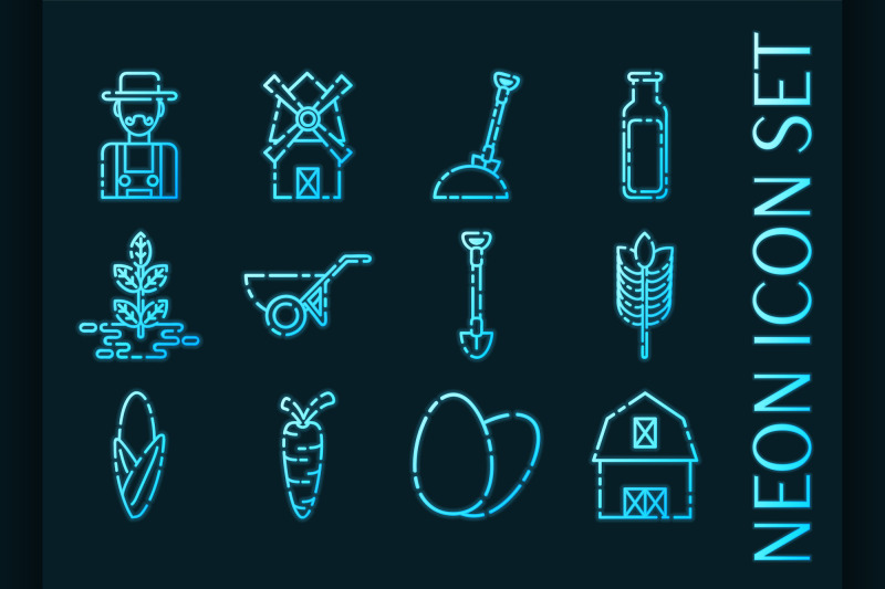 set-of-farm-blue-glowing-neon-icons