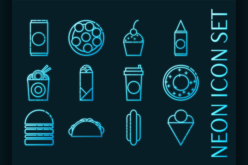 set-of-fast-food-blue-glowing-neon-icons