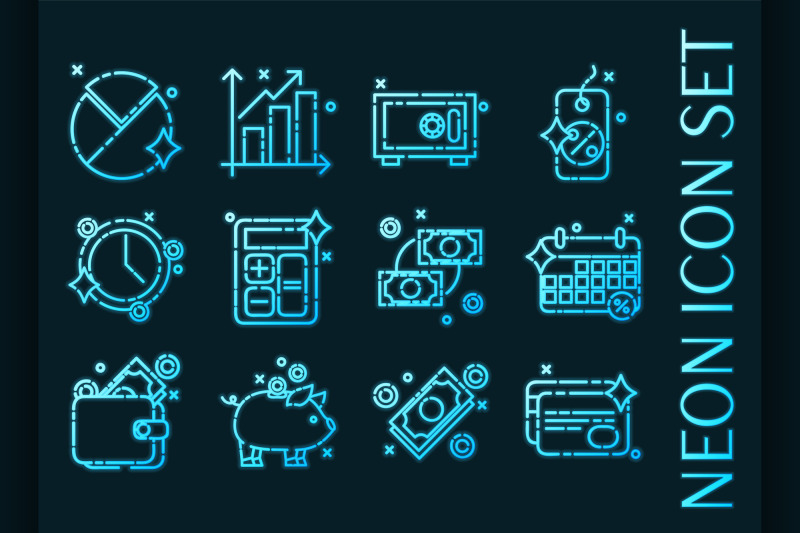 finance-set-icons-blue-glowing-neon-style