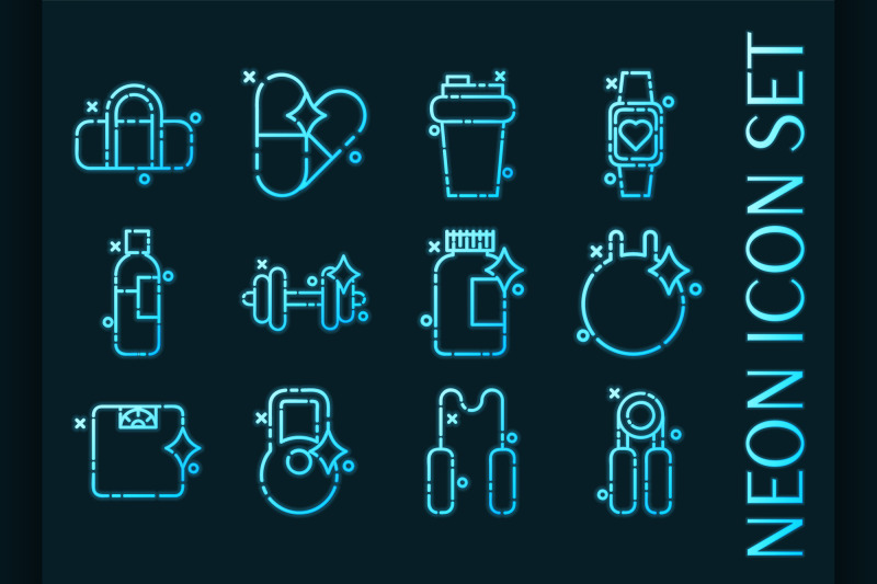gym-set-icons-blue-glowing-neon-style