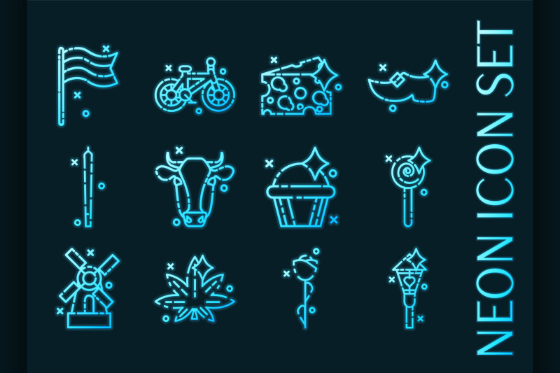holland-set-icons-blue-glowing-neon-style
