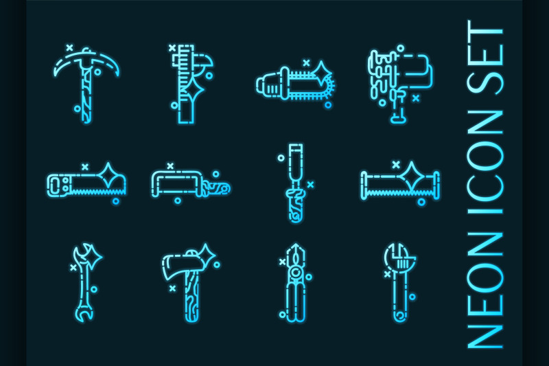 instruments-set-icons-blue-glowing-neon-style