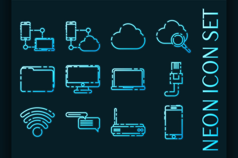 internet-and-technology-set-icons-neon-style