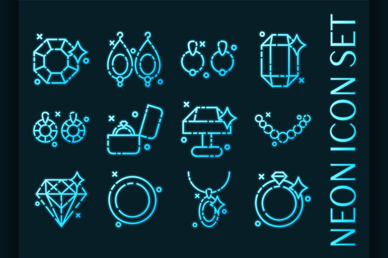jeweler-set-icons-blue-glowing-neon-style