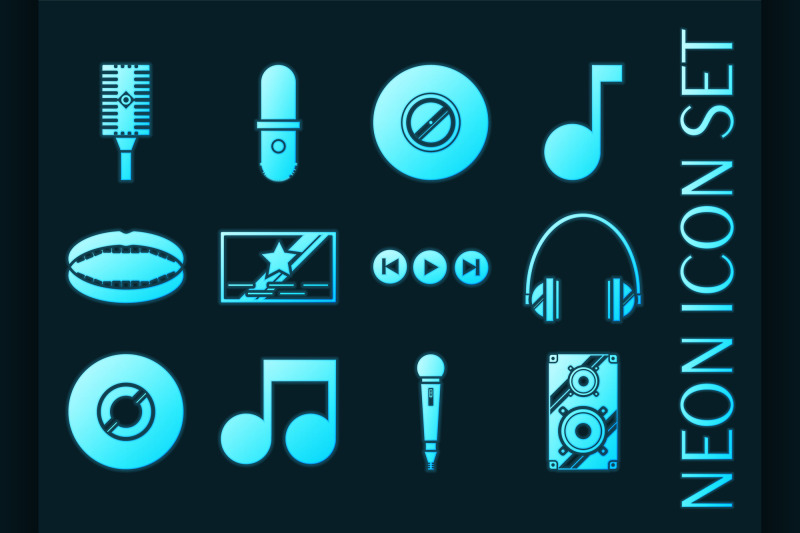 karaoke-set-icons-blue-glowing-neon-style