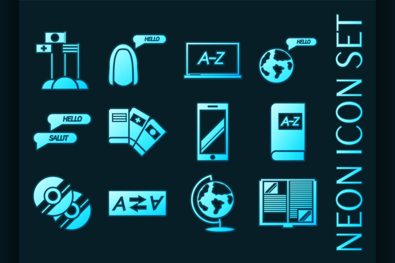 languages-education-set-icons-blue-neon-style