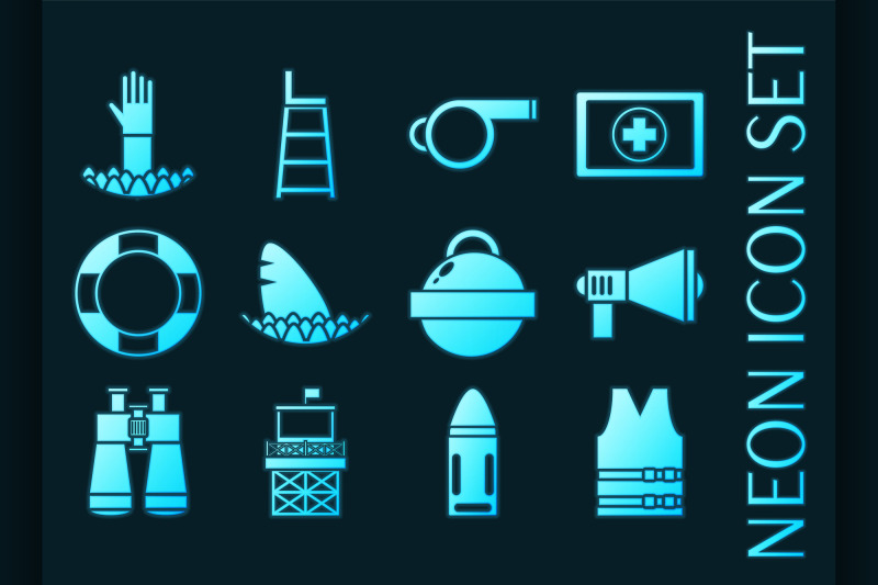 lifeguard-set-icons-blue-glowing-neon-style