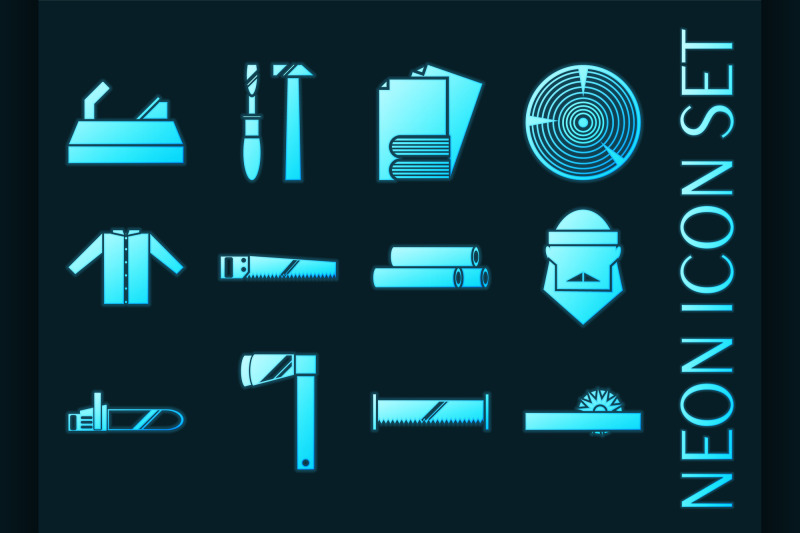 lumberjack-set-icons-blue-glowing-neon-style