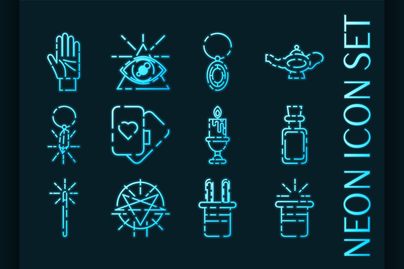 magic-set-icons-blue-glowing-neon-style