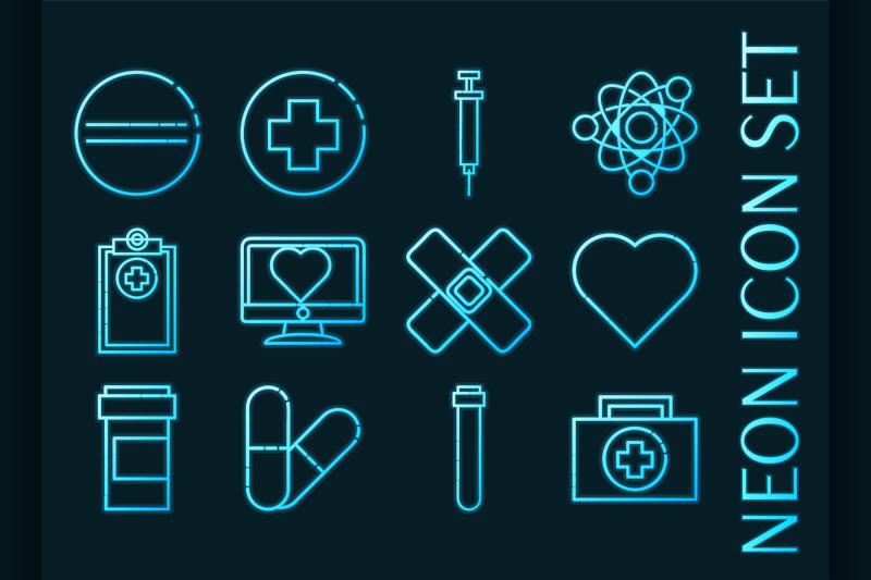 medical-set-icons-blue-glowing-neon-style