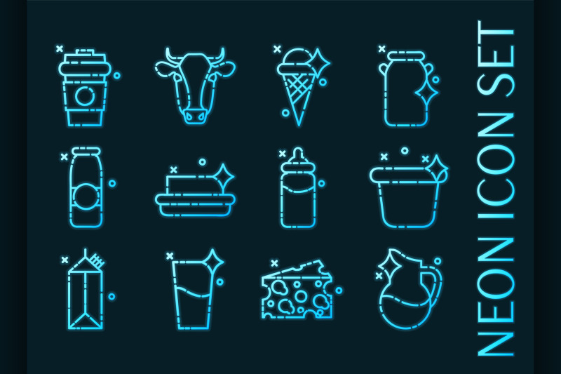 milk-set-icons-blue-glowing-neon-style