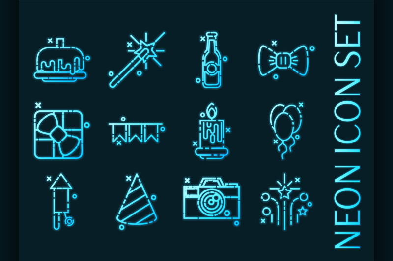 party-set-icons-blue-glowing-neon-style