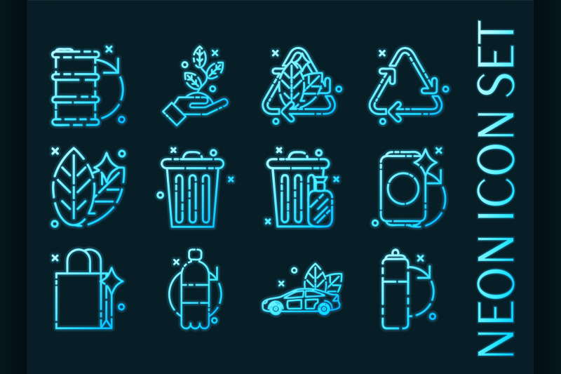 recycling-set-icons-blue-glowing-neon-style