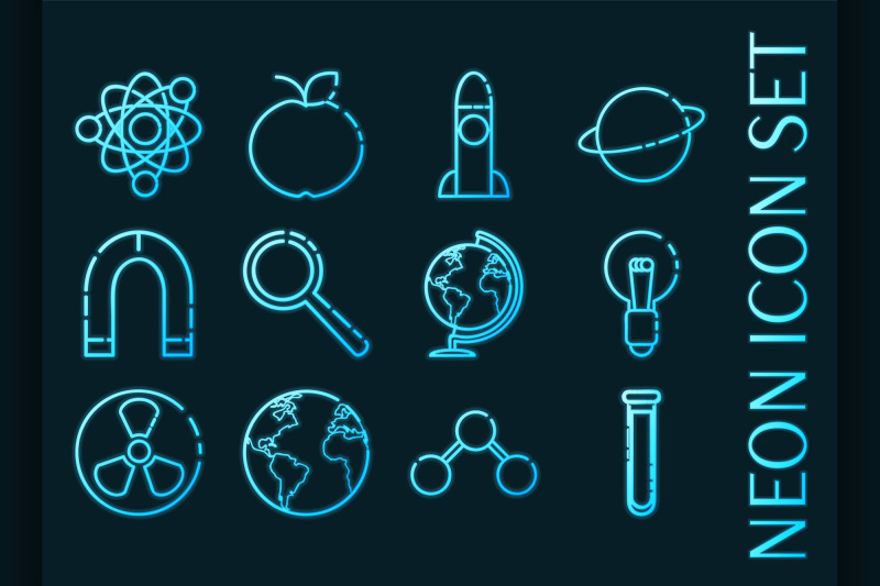 science-set-icons-blue-glowing-neon-style